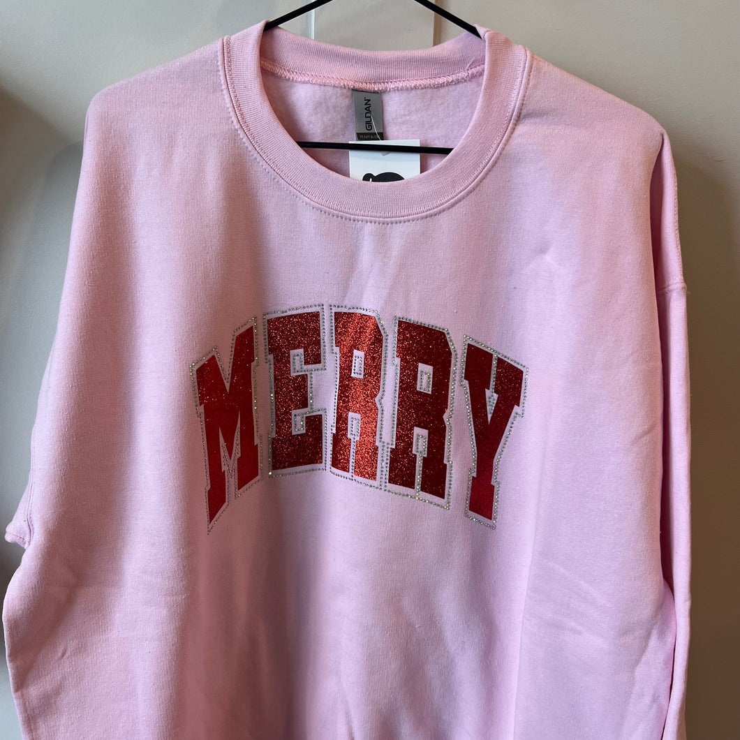 MERRY Glitter Rhinestone Crewneck