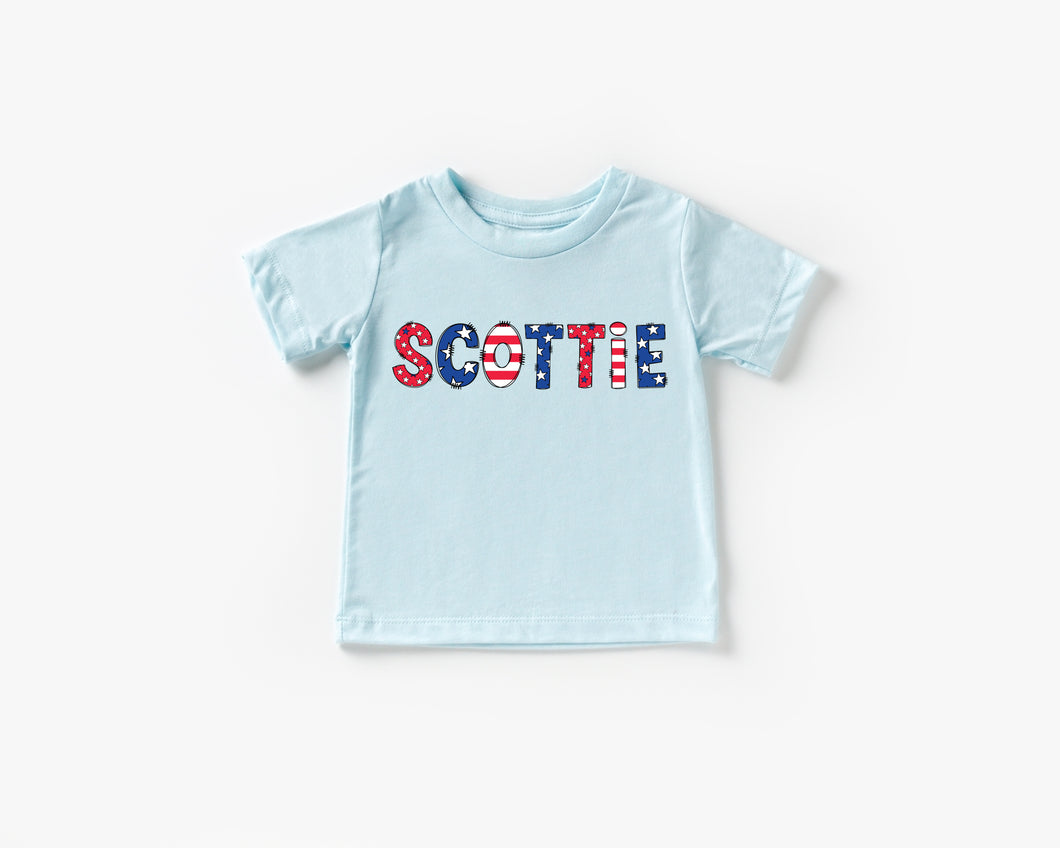 Patriotic Alpha Doodle Custom Kids Name Tee