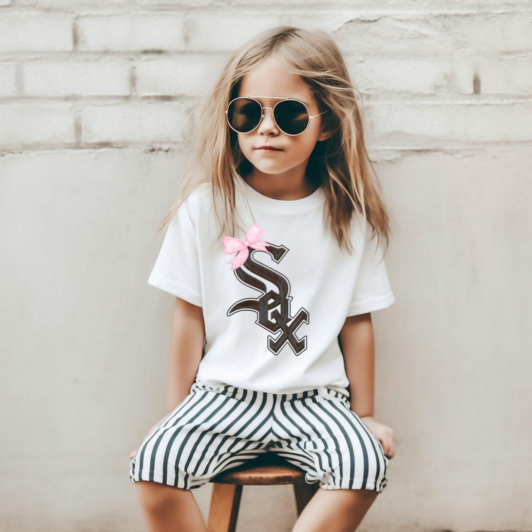 White Sox Pink Bow Kids Tee