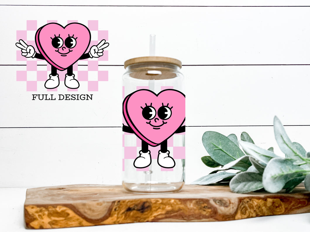 Retro Checkered Heart Glass Can Cup