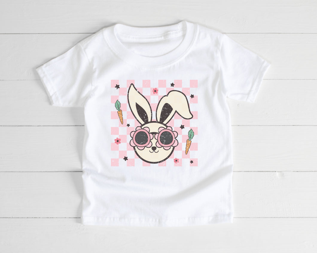 Pink Checkered Groovy Bunny Tee